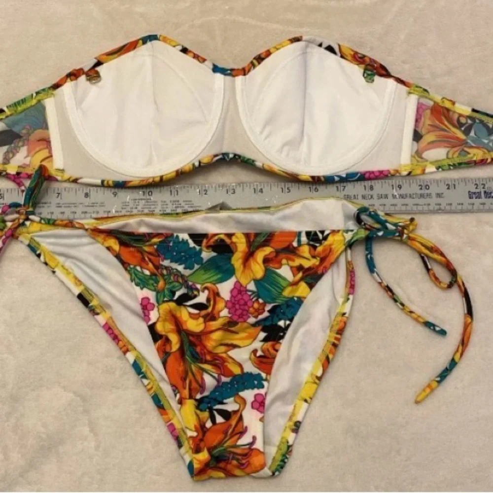 Victoria's Secret White Floral Twist Bandeau Bikini. Flawed See Photos